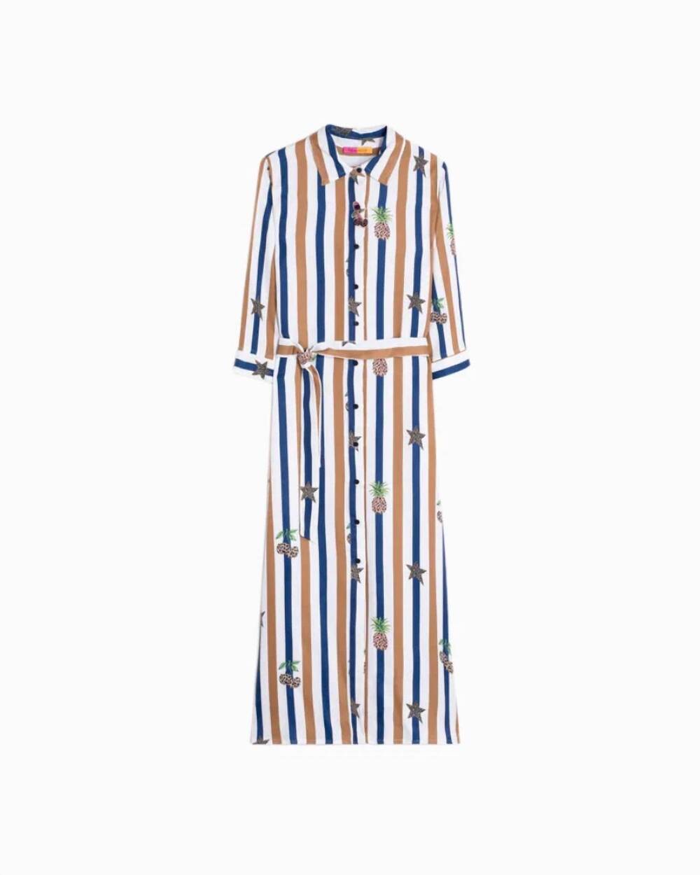 NEW VILAGALLO women's striped shirt dress with pineapple prints in cherries